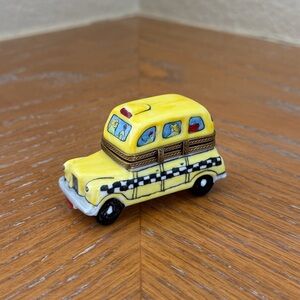 Limoges Yellow Taxi Cab Car Trinket Box